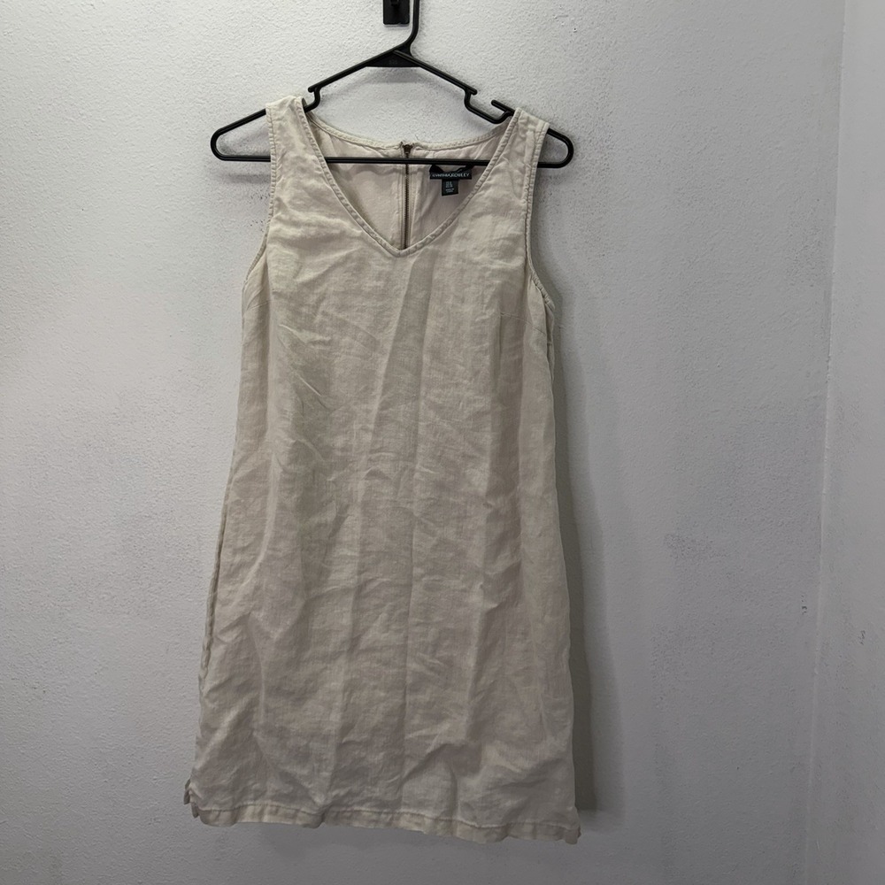 Cynthia Rowley SZ 6 Tan Linen Sleeveless Tank Dress Mini Shift Mod Lined